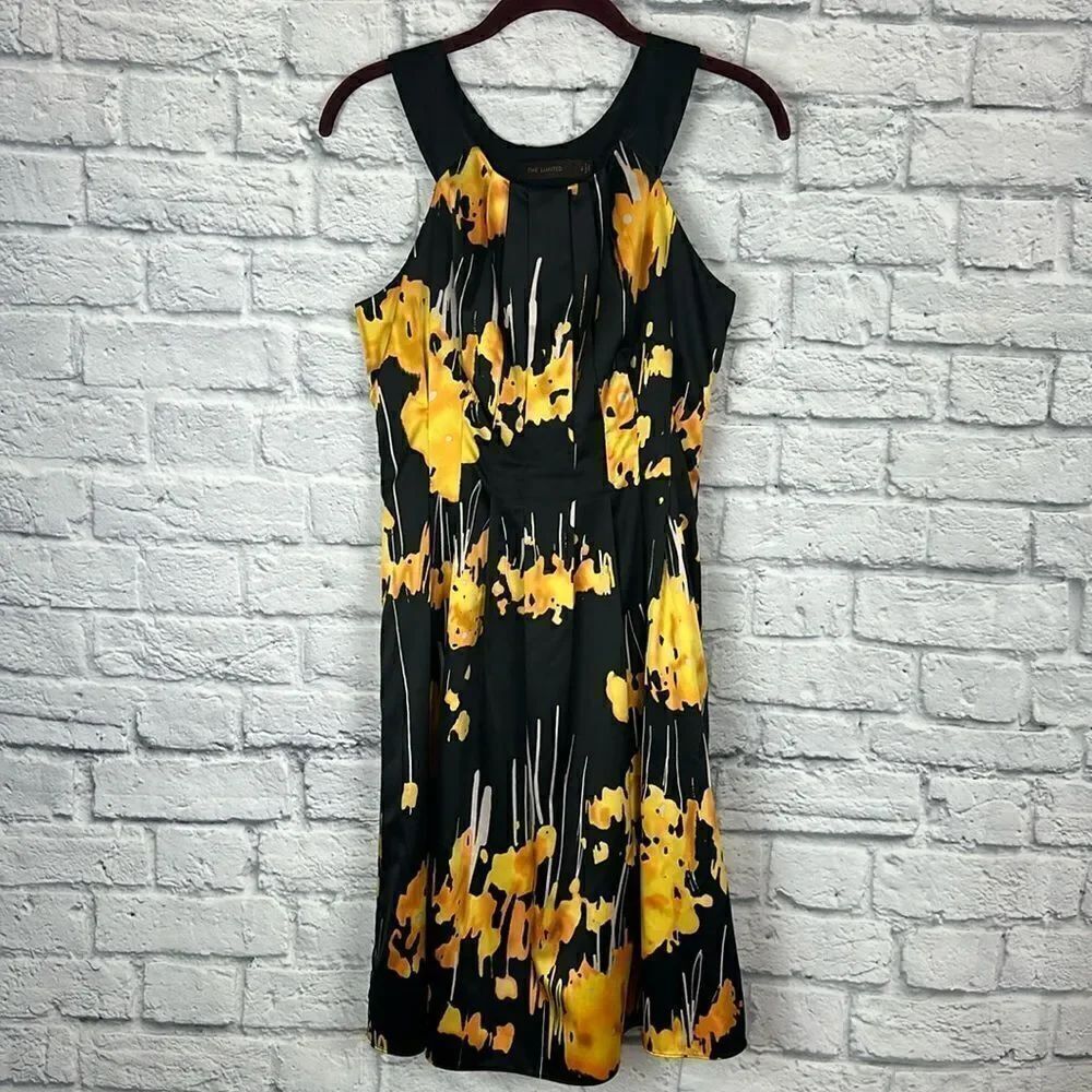 The Limited Black and Gold Yellow Halter Dress Size 2